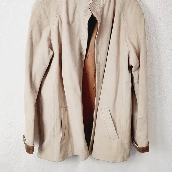 JORDACHE 90’s Beige Suede Open Front Stand Up Colar Jacket Size: L