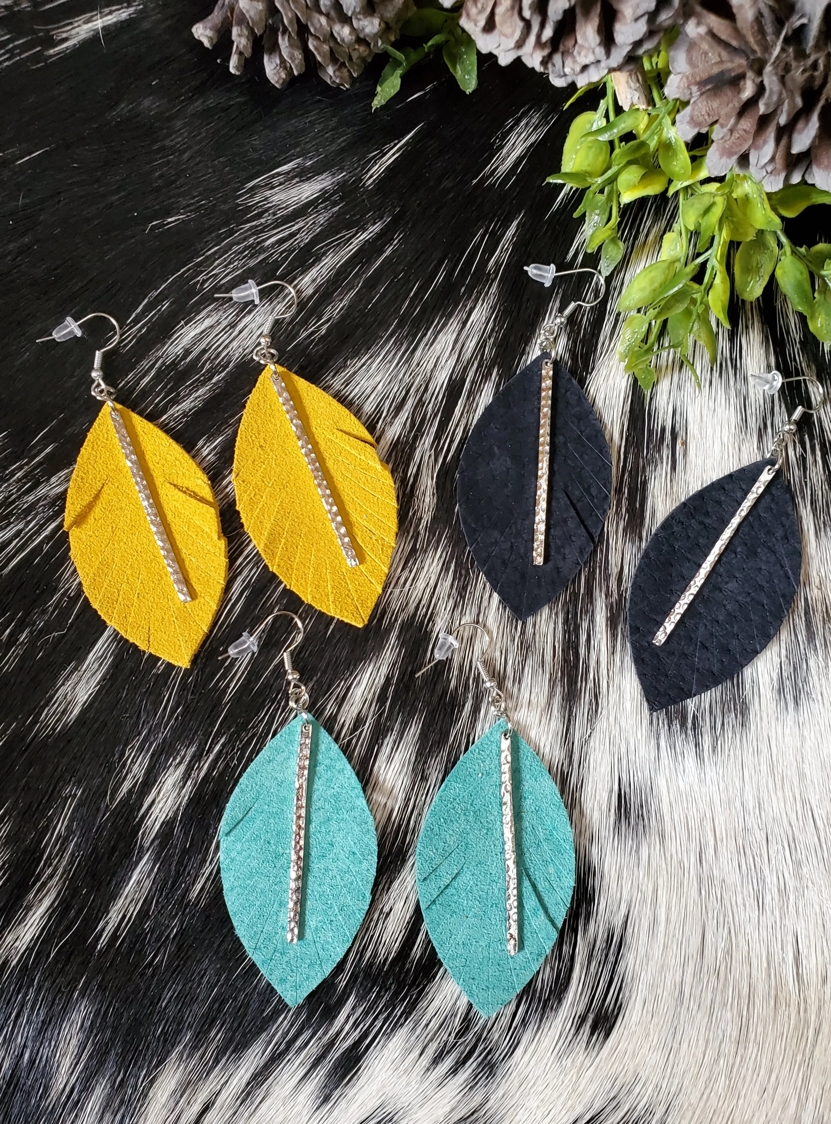 Kate Suede Leather Earrings with Silver Bar