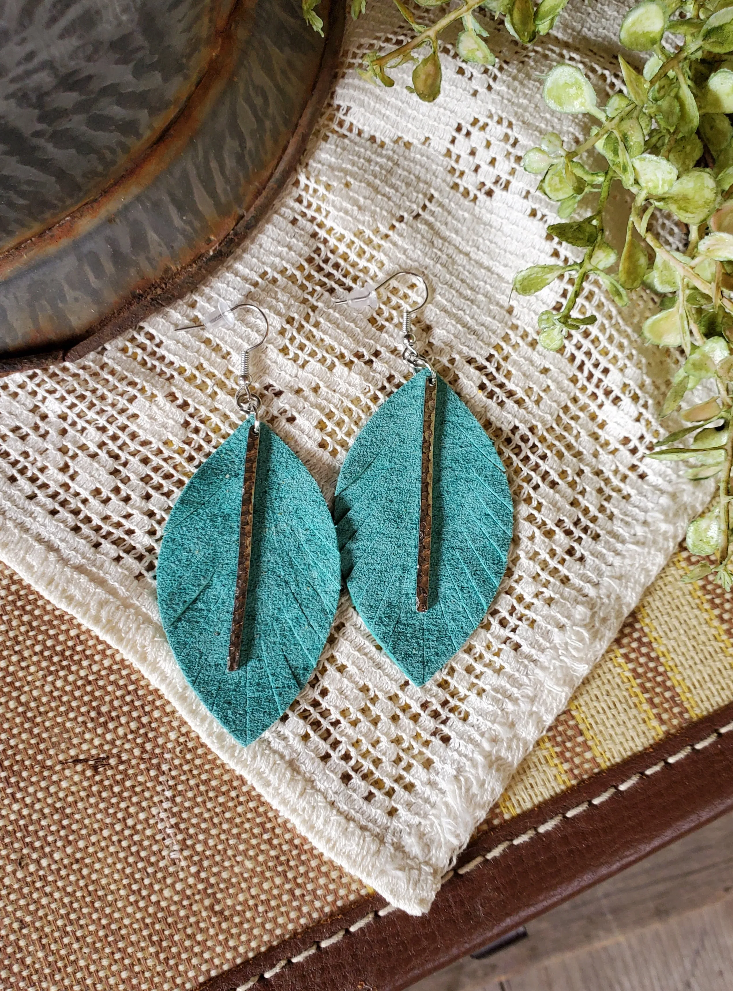 Kate Suede Leather Earrings with Silver Bar