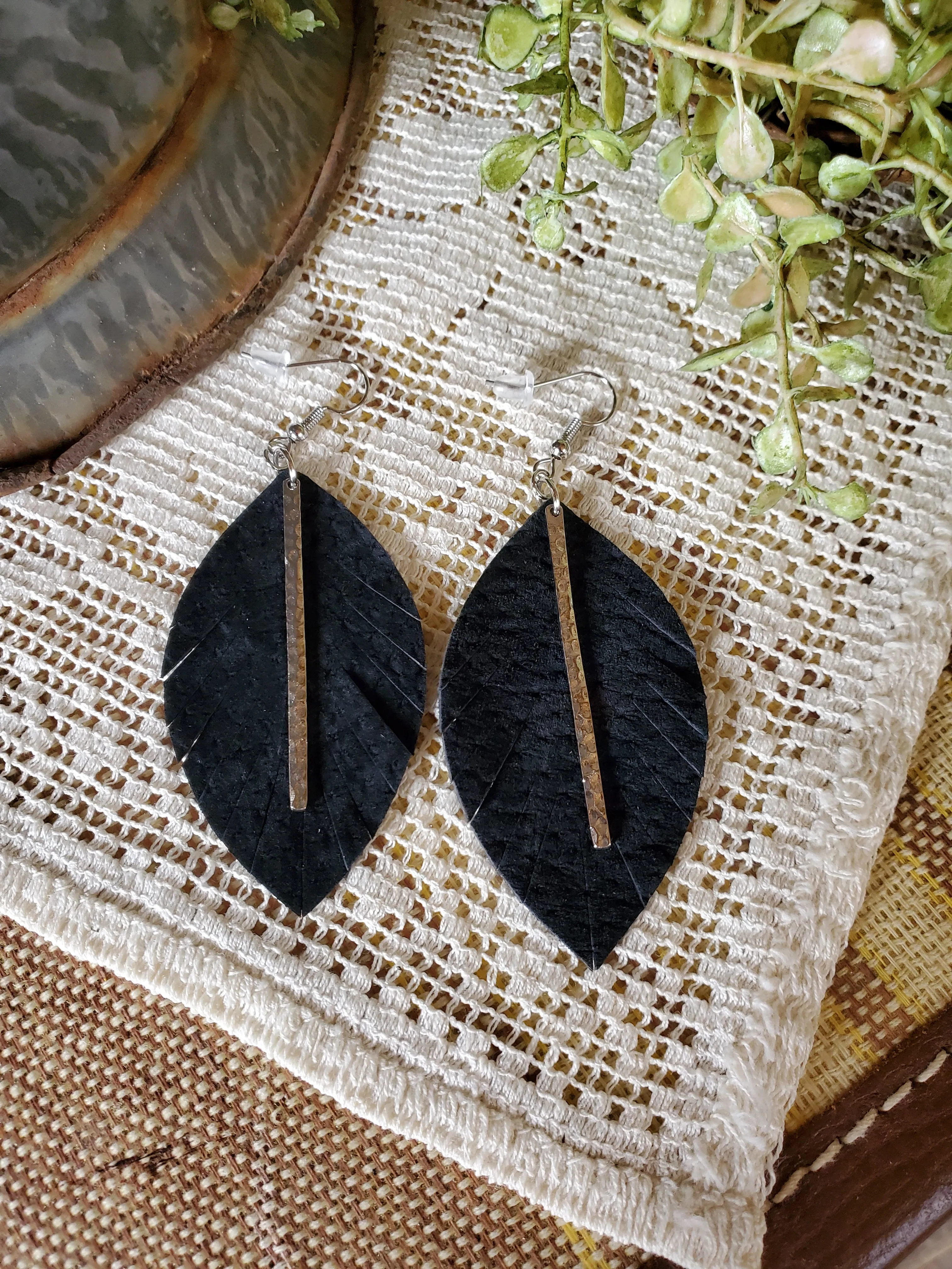 Kate Suede Leather Earrings with Silver Bar
