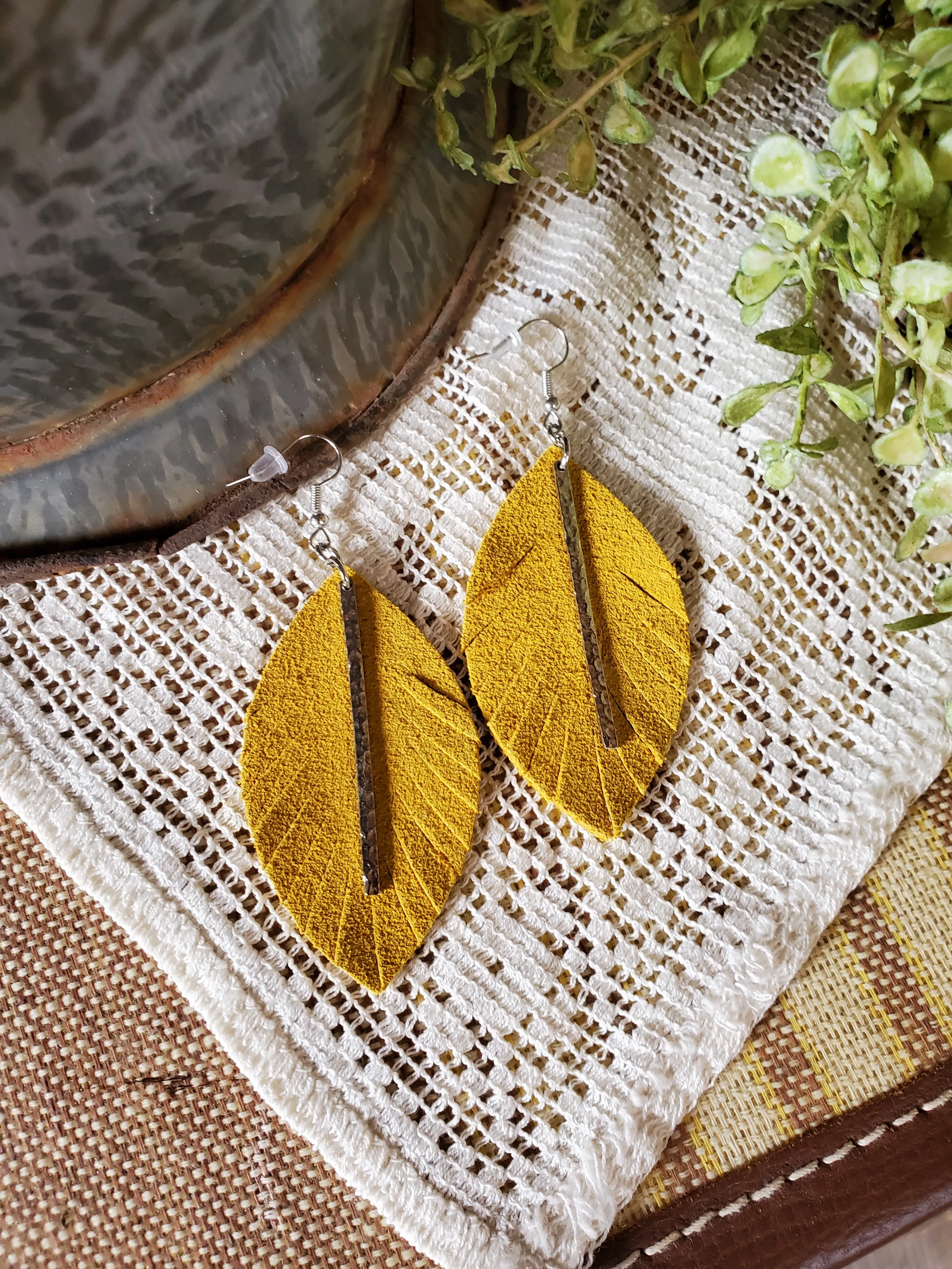 Kate Suede Leather Earrings with Silver Bar