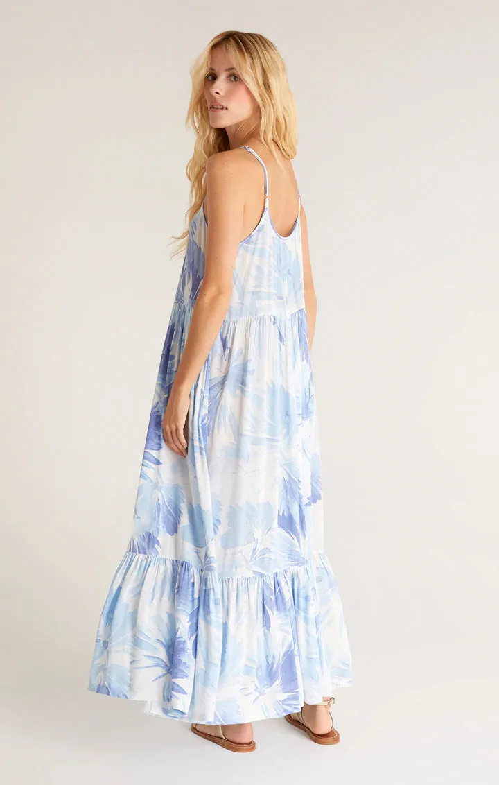 Lido watercolor leaf dress in pacific blue