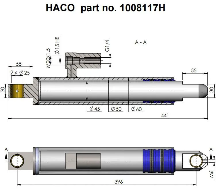 Lift Ram Cylinder HACO to suit MBB 1346953 & 1406405