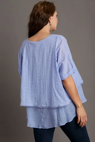 Light Blue Eyelet Layered Short Sleeve Blouse