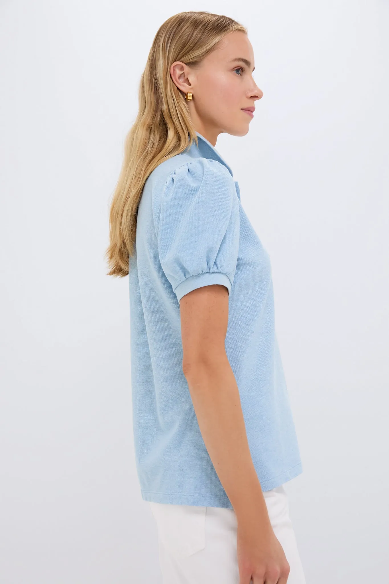 Light Blue Pique Puff Sleeve Peggy Polo