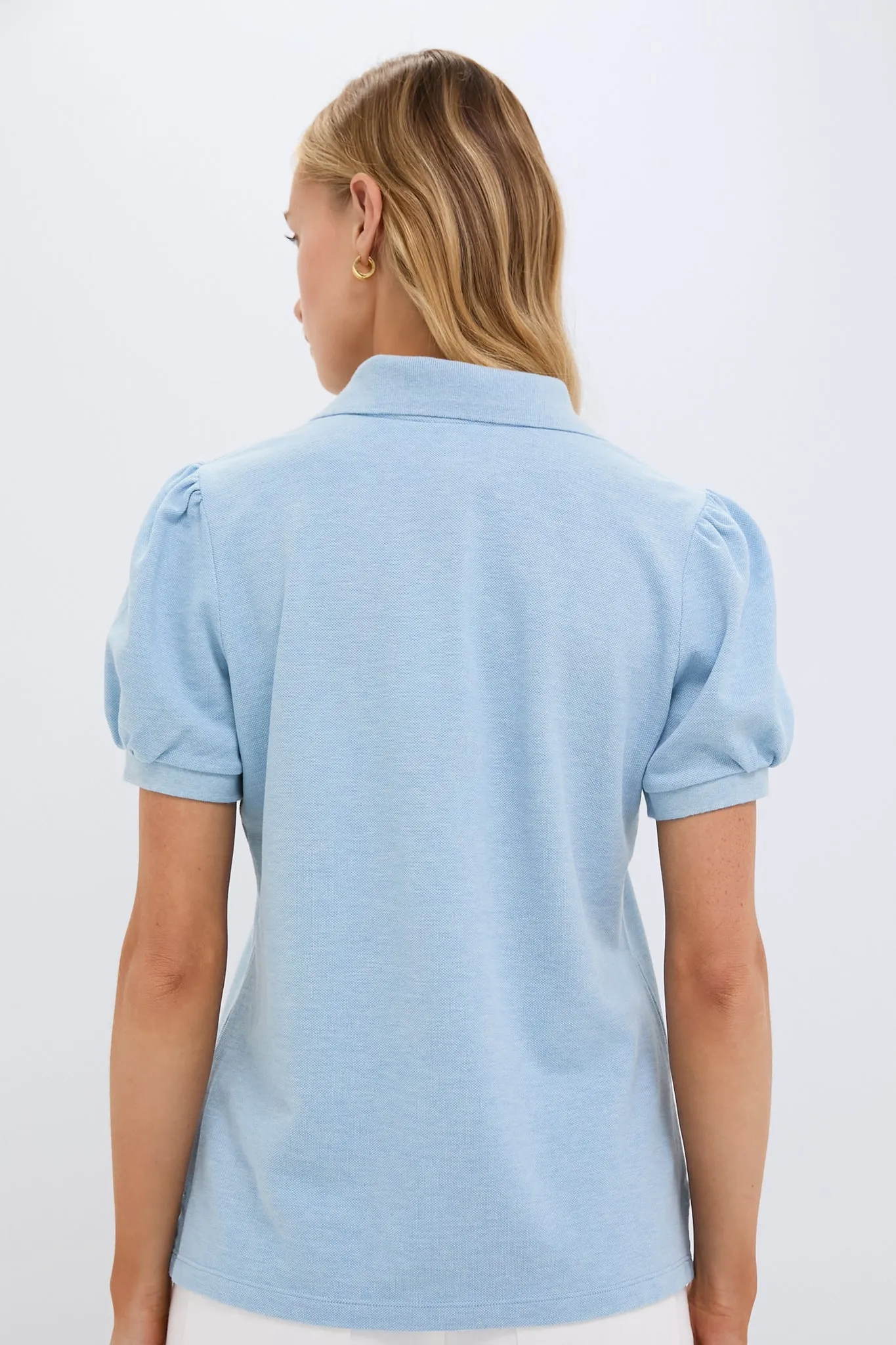Light Blue Pique Puff Sleeve Peggy Polo