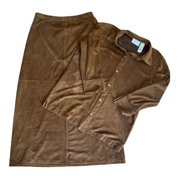 Liz Claiborne Faux Suede Blouse &amp; Skirt Set
