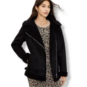 Loft Faux suede Sherpa Black Moto jacket Brand New With Tags NWT $210 2021