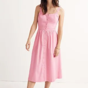 Madewell Fleur Peekaboo Cut Out Bow-Back Pink Midi Cottagecore Girly Sundress-10