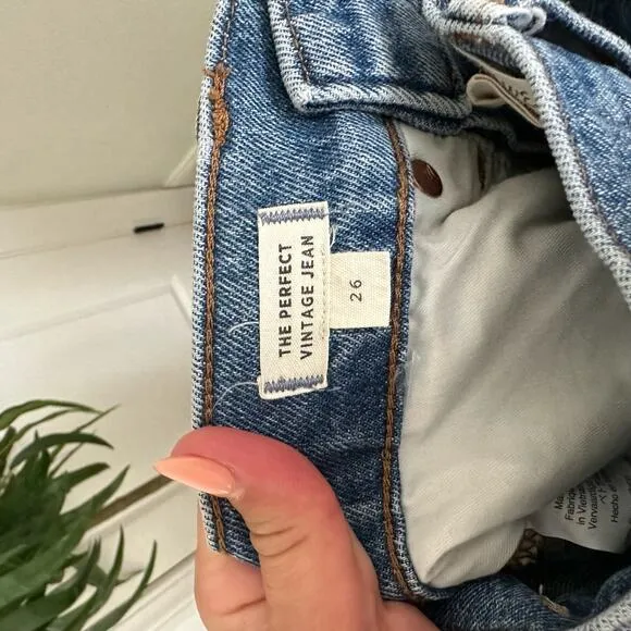 Madewell The Perfect Vintage Jean High Rise Raw Hem Dark Wash 26