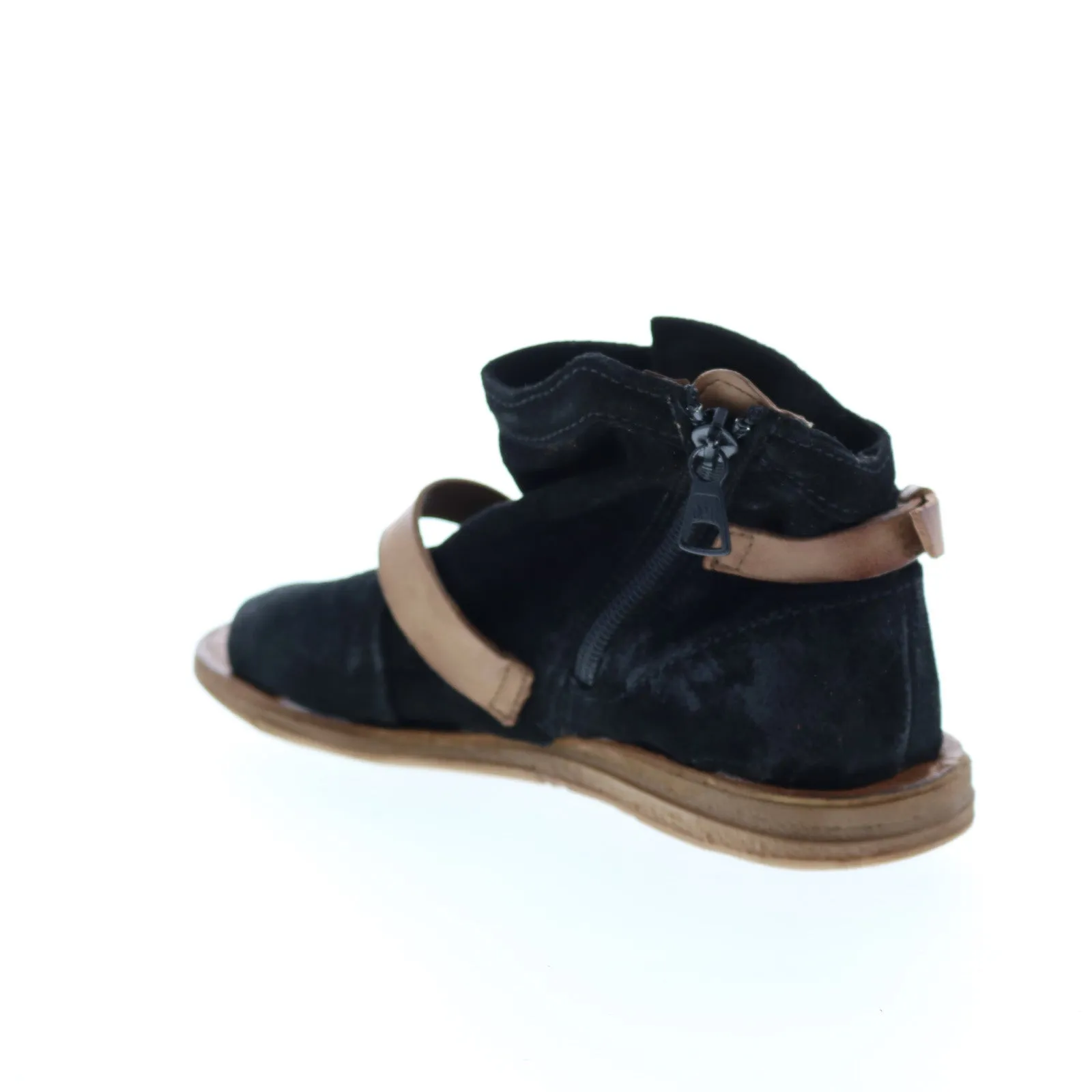 Miz Mooz Finney 279011 Womens Black Suede Hook & Loop Strap Sandals Shoes