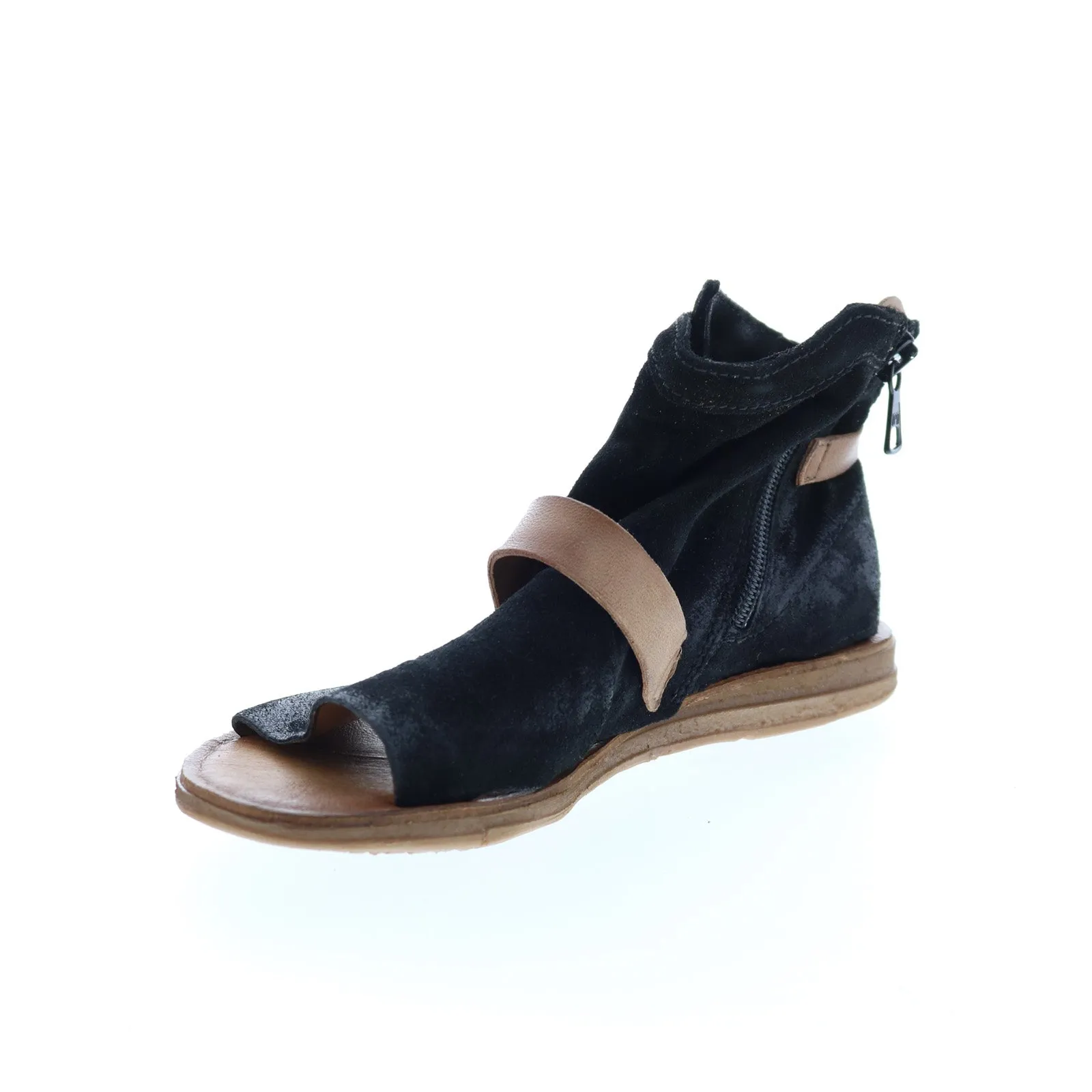 Miz Mooz Finney 279011 Womens Black Suede Hook & Loop Strap Sandals Shoes