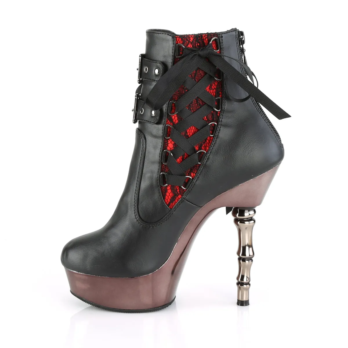 MUERTO-1030  Black Faux Leather/Pewter Chrome