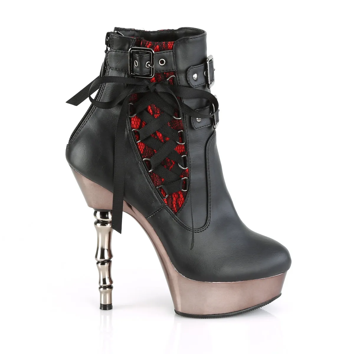 MUERTO-1030  Black Faux Leather/Pewter Chrome