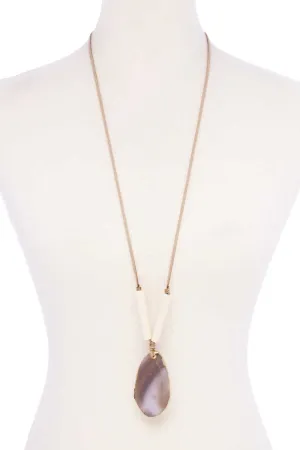 Natural Stone Pendant Suede Necklace