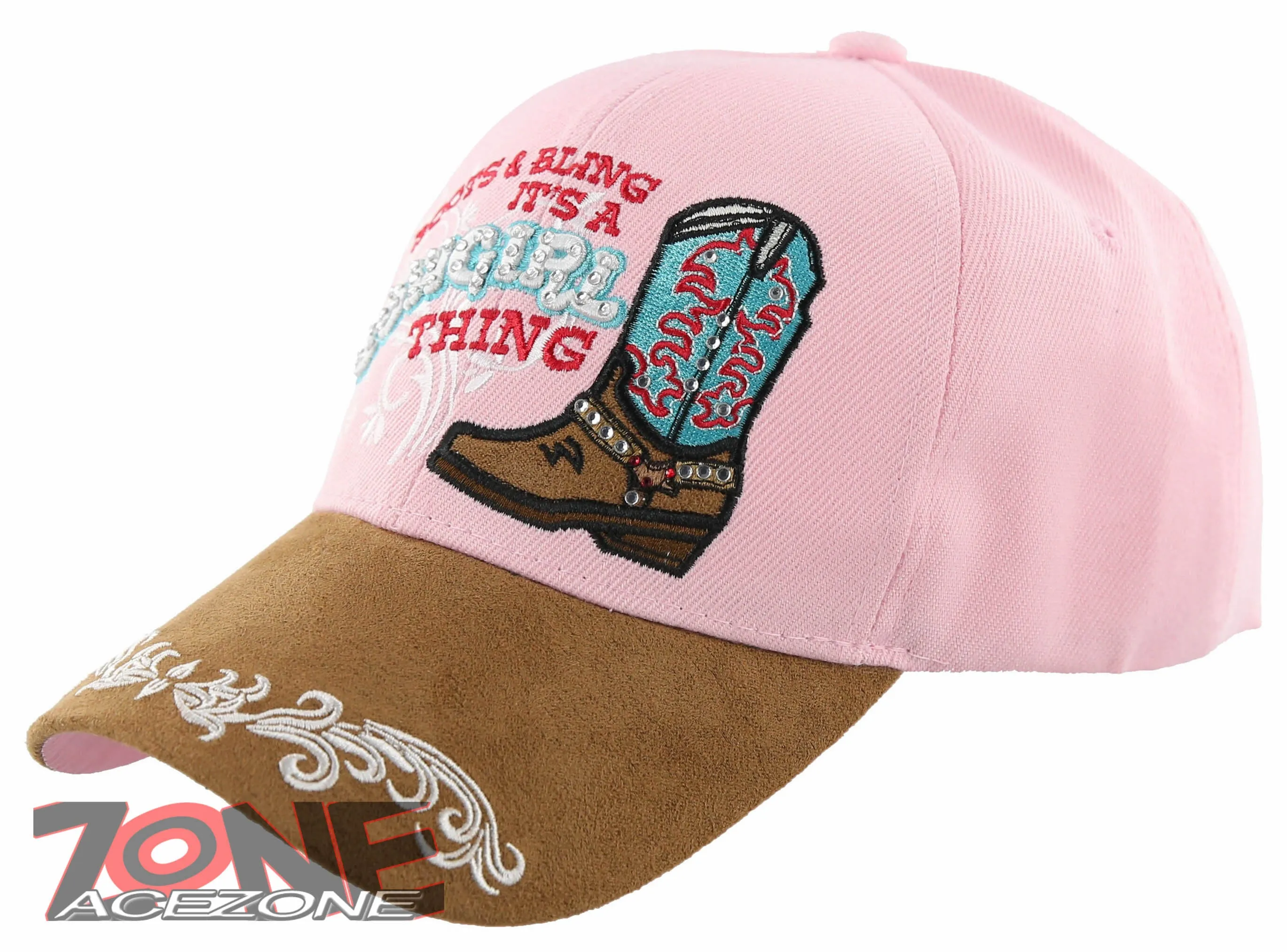 NEW! BOOTS & BLING IT'S A COWGIRL THING FAUX LEATHER BALL CAP HAT PINK