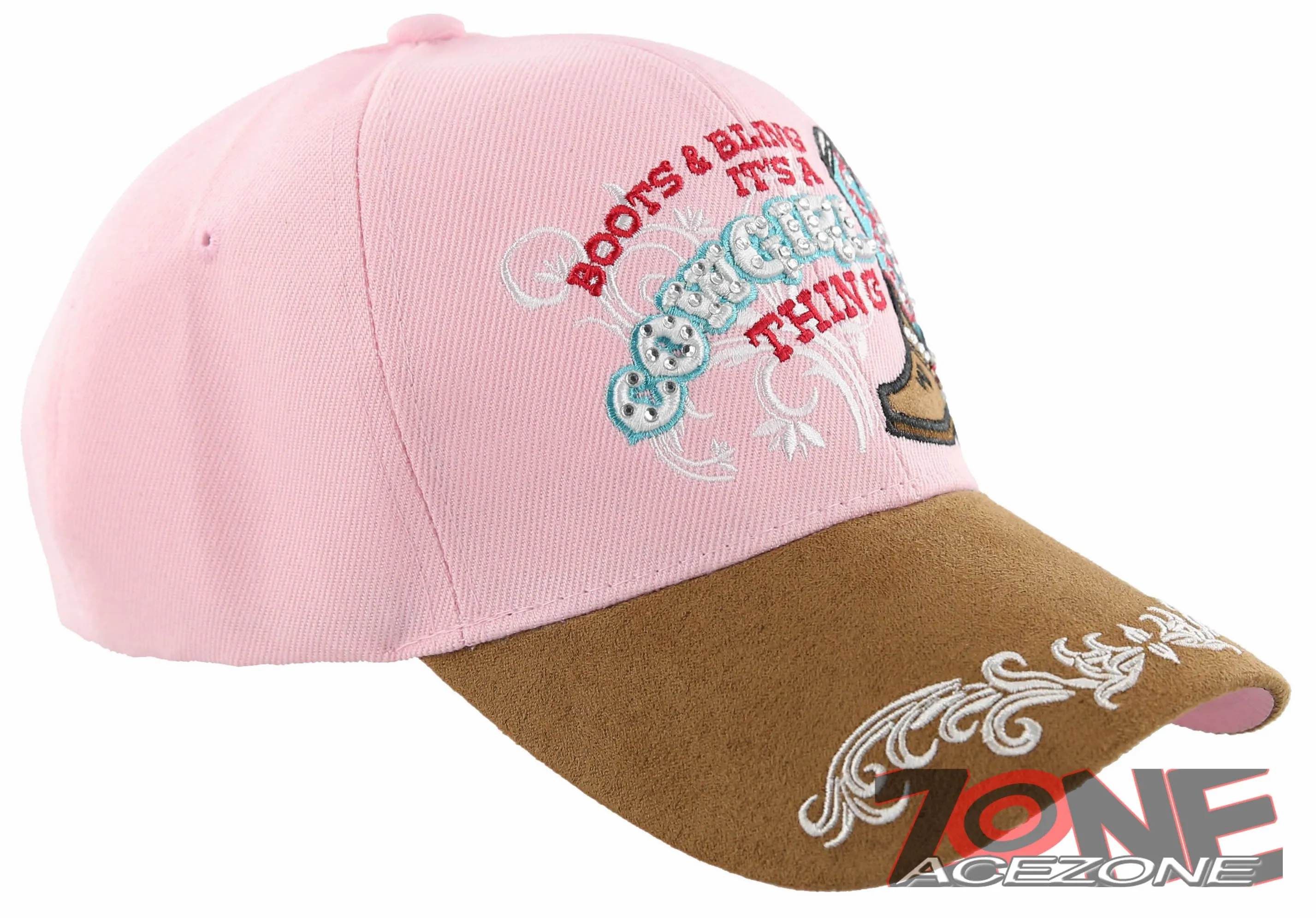 NEW! BOOTS & BLING IT'S A COWGIRL THING FAUX LEATHER BALL CAP HAT PINK