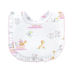 Noah’s Ark Pink Printed Bib with Ruffle