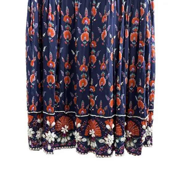NWT Maeve Anthropology floral Navy Skirt with sequins and beadwork size xsmall
