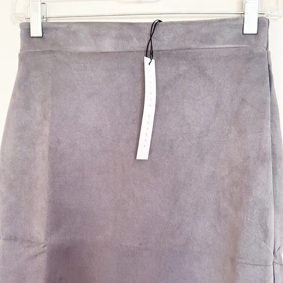 NWT Susana Monaco Faux Suede Grey Midi Slim fitted skirt women size XS