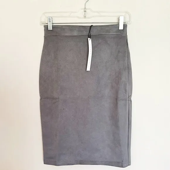 NWT Susana Monaco Faux Suede Grey Midi Slim fitted skirt women size XS