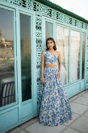 One Shoulder Printed Lehenga - Ready To Ship