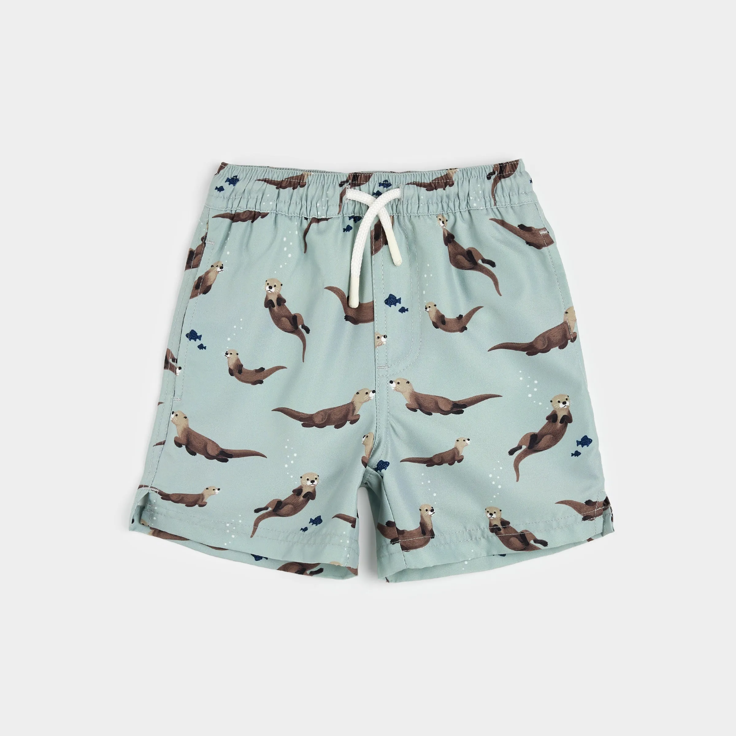 Otter Print on Blue Mist Swim Trunks