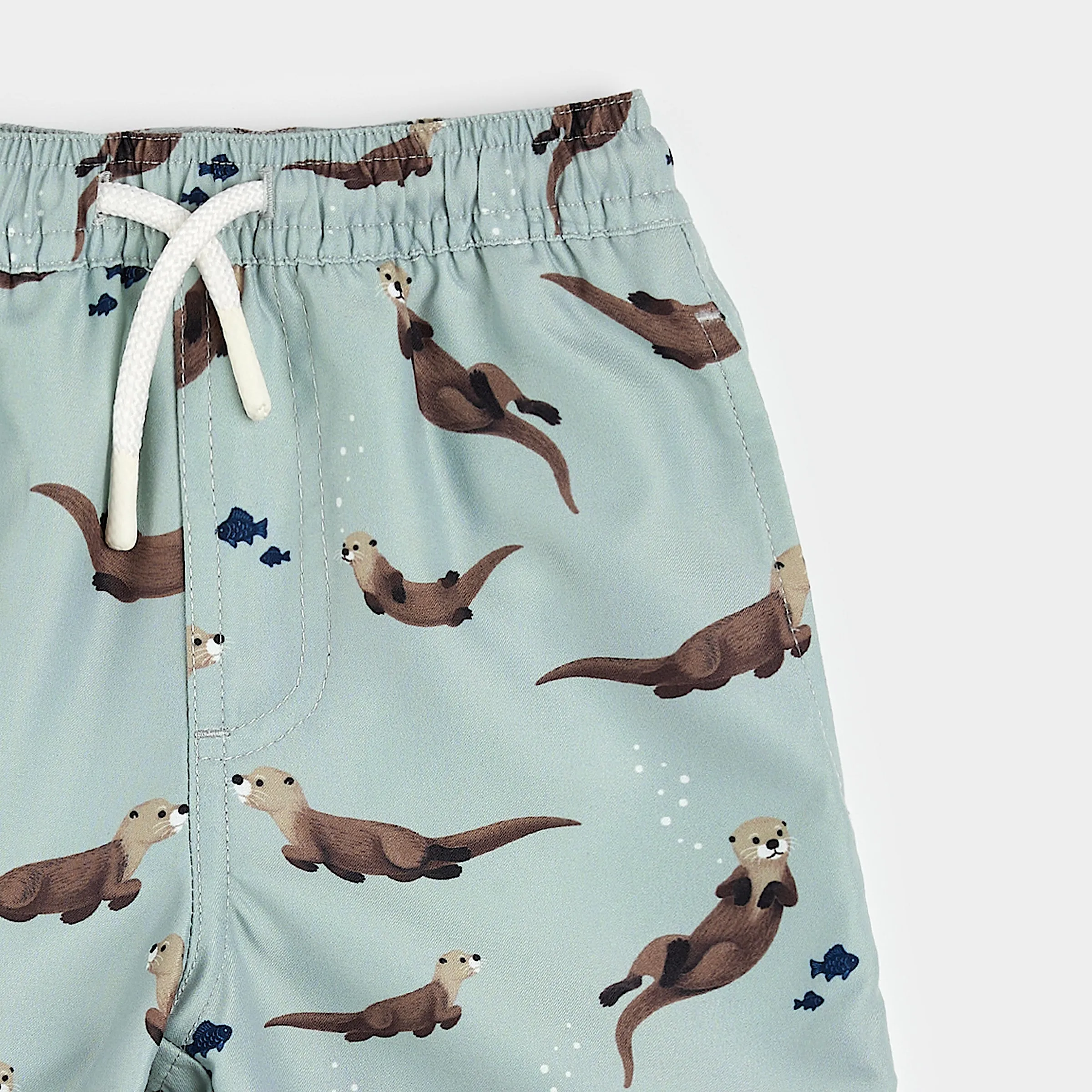 Otter Print on Blue Mist Swim Trunks