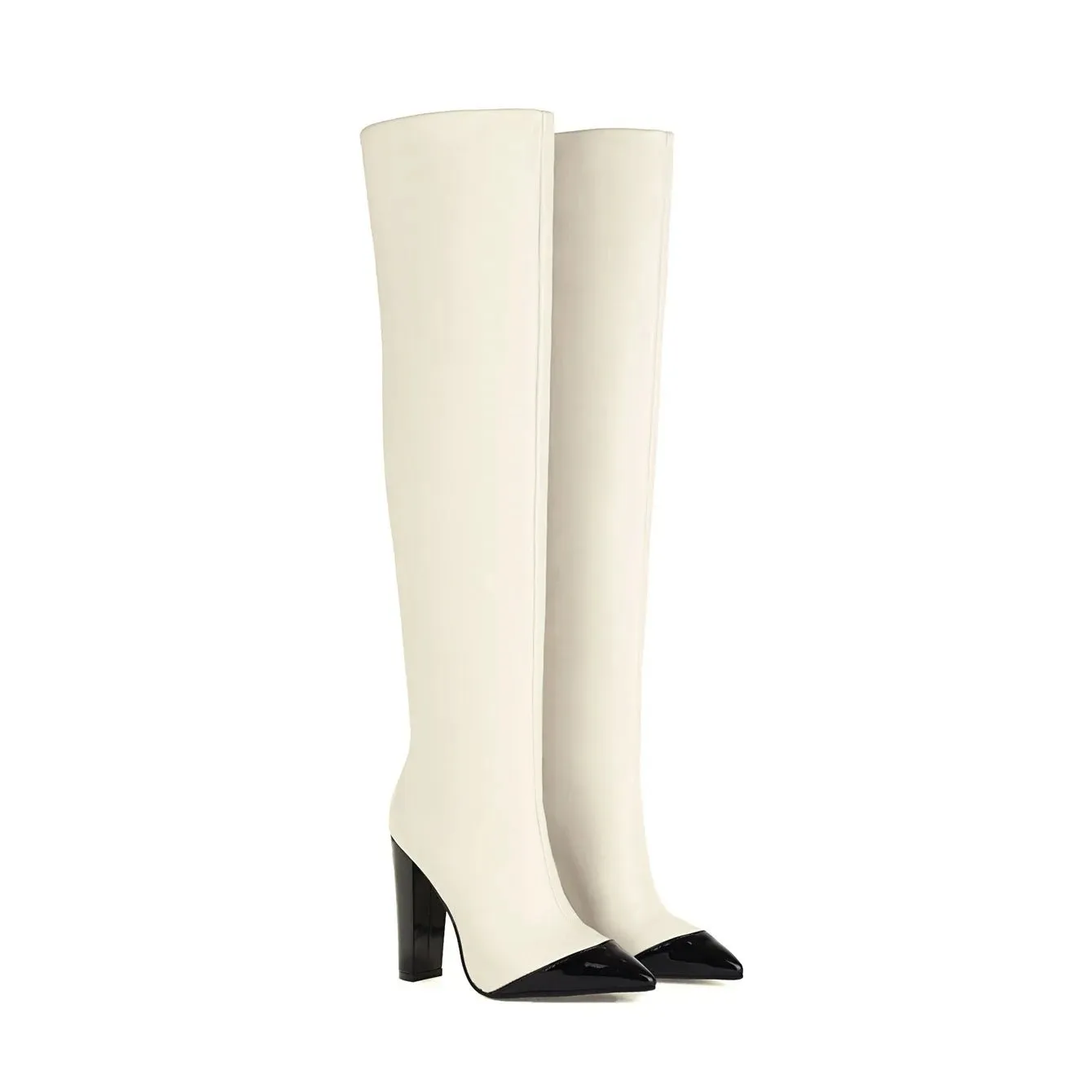 Patchwork Pointed Toe Wrinkle Knee High Boots Sexy Lady Party Dress Shoes