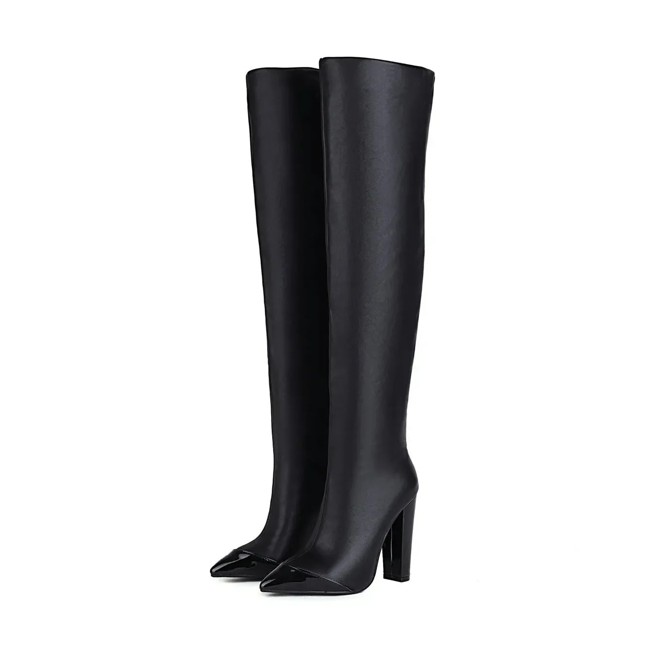 Patchwork Pointed Toe Wrinkle Knee High Boots Sexy Lady Party Dress Shoes