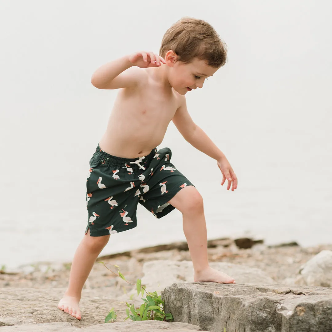 Pelican Print on Deep Sky Swim Trunks