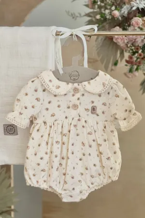 "Salina" Cream & Beige Floral Romper