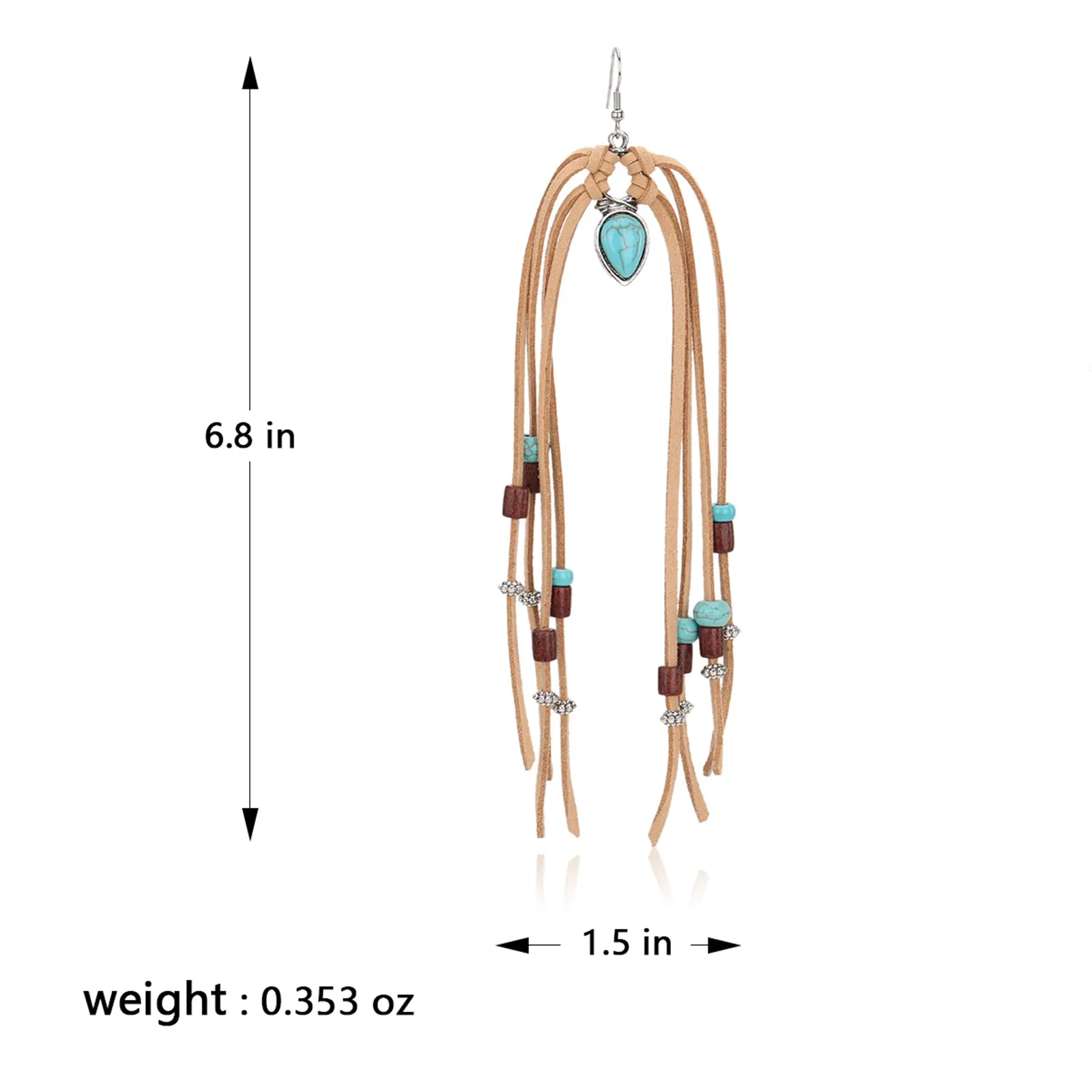 RCE-1120  Rustic Couture's  Suede Beaded Tassels Hook Statement Earrings