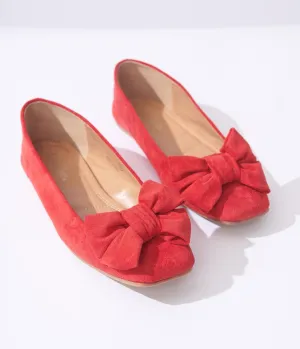 Red Suede Bow Flats