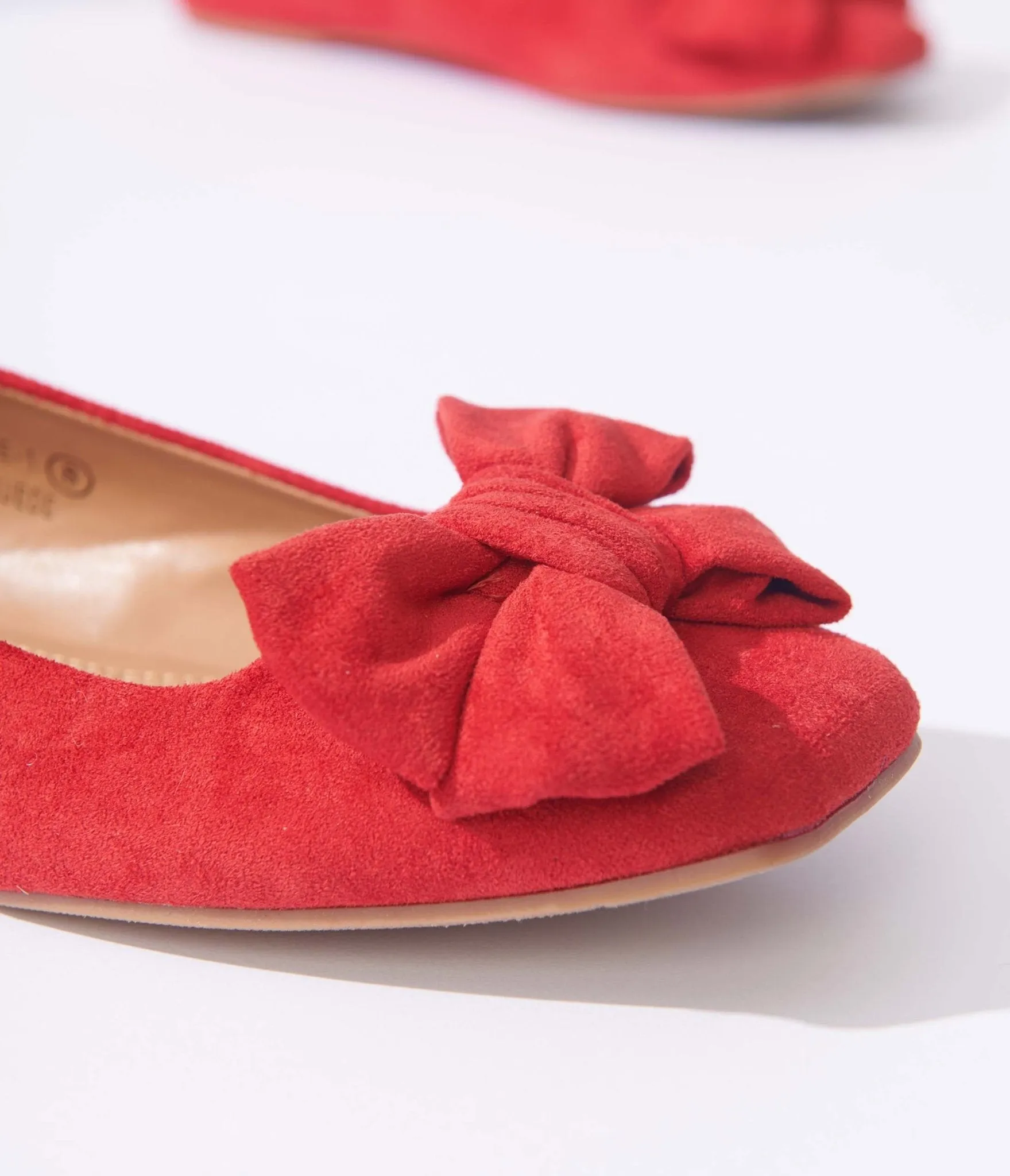 Red Suede Bow Flats