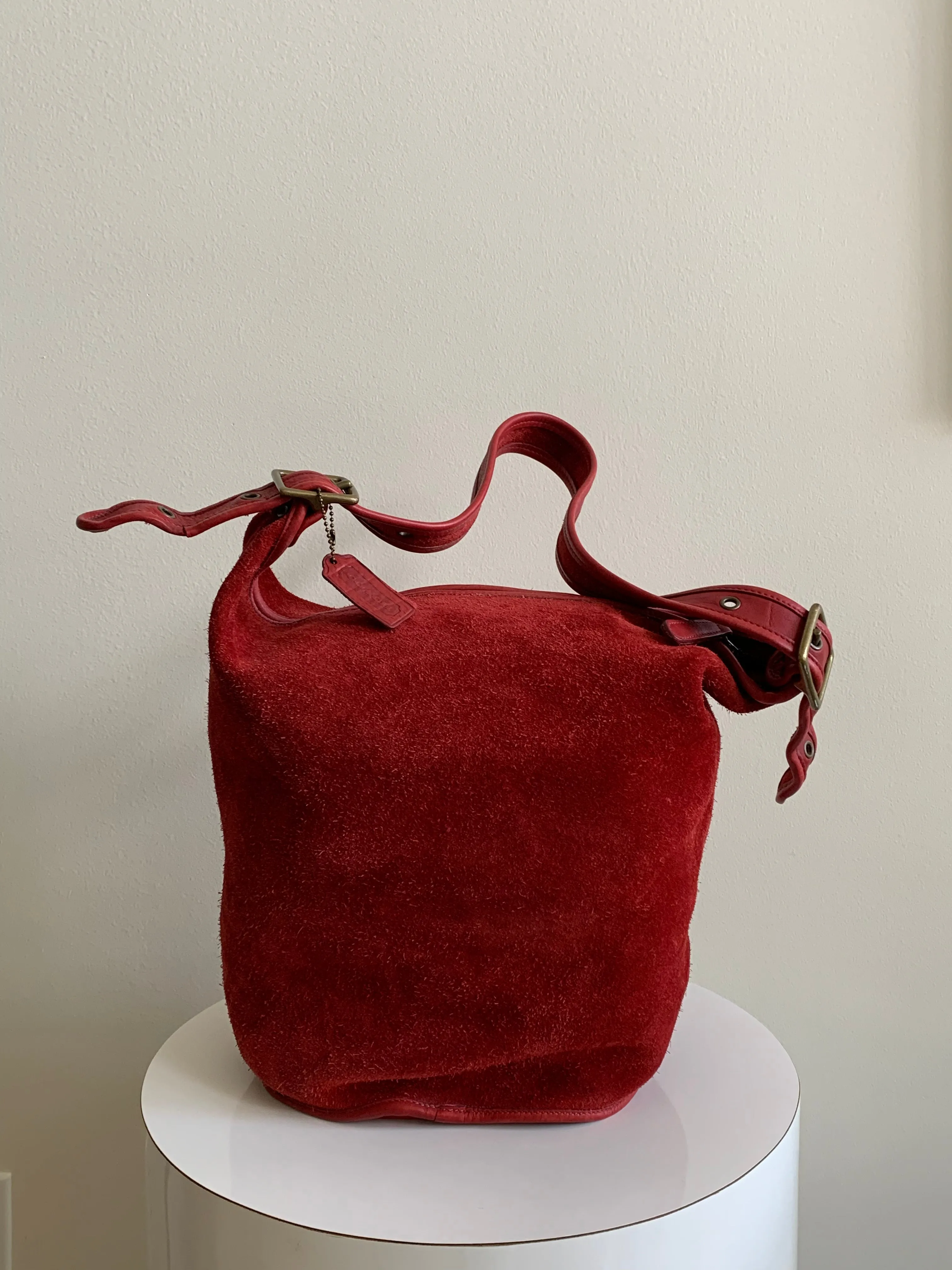 red suede Coach bag