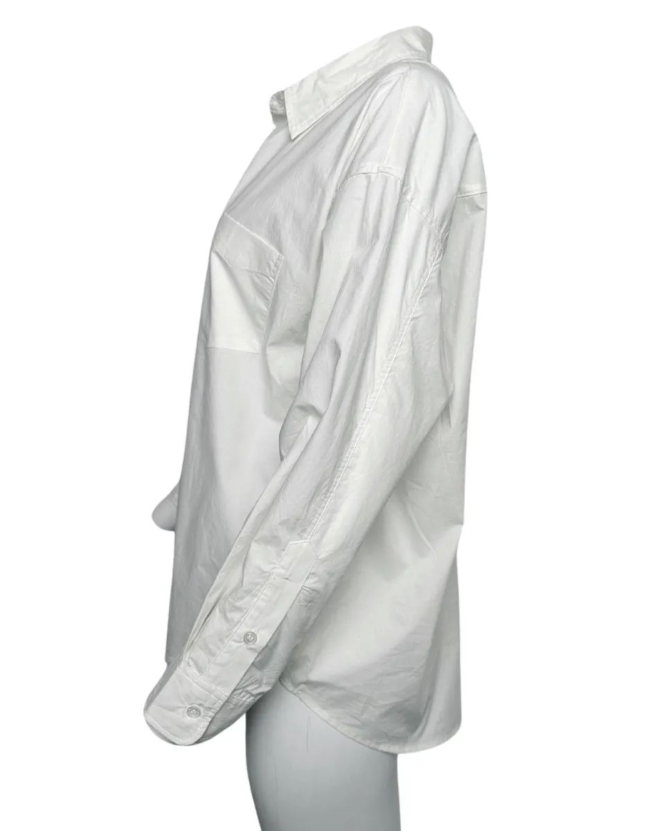 Relaxed Button Down Long Sleeve Shirt in White