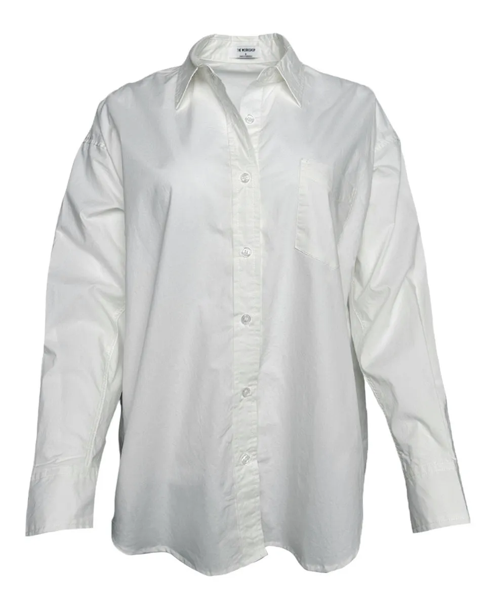 Relaxed Button Down Long Sleeve Shirt in White