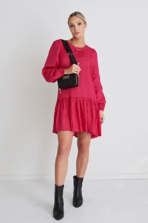 Rhea Raspberry Linen Drop Waist Smock Dress