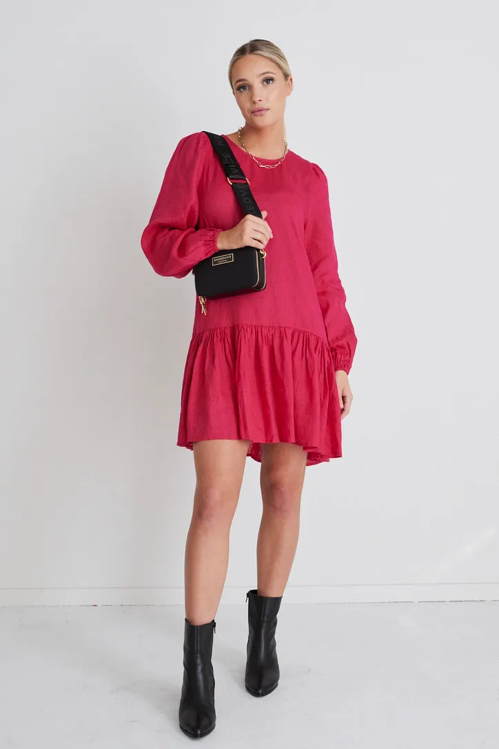 Rhea Raspberry Linen Drop Waist Smock Dress