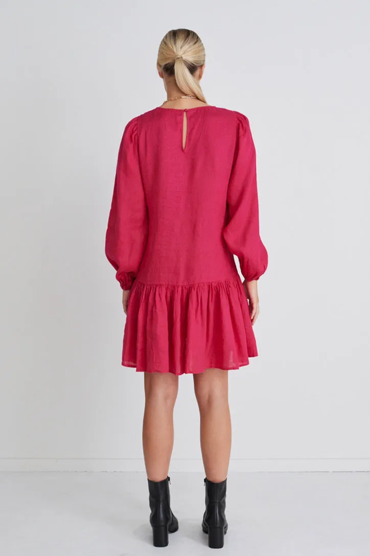 Rhea Raspberry Linen Drop Waist Smock Dress