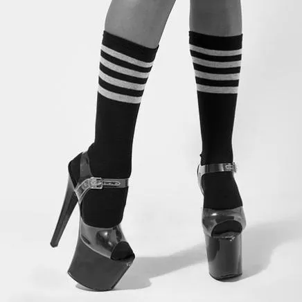 Rolling Calf High Socks - Black/White