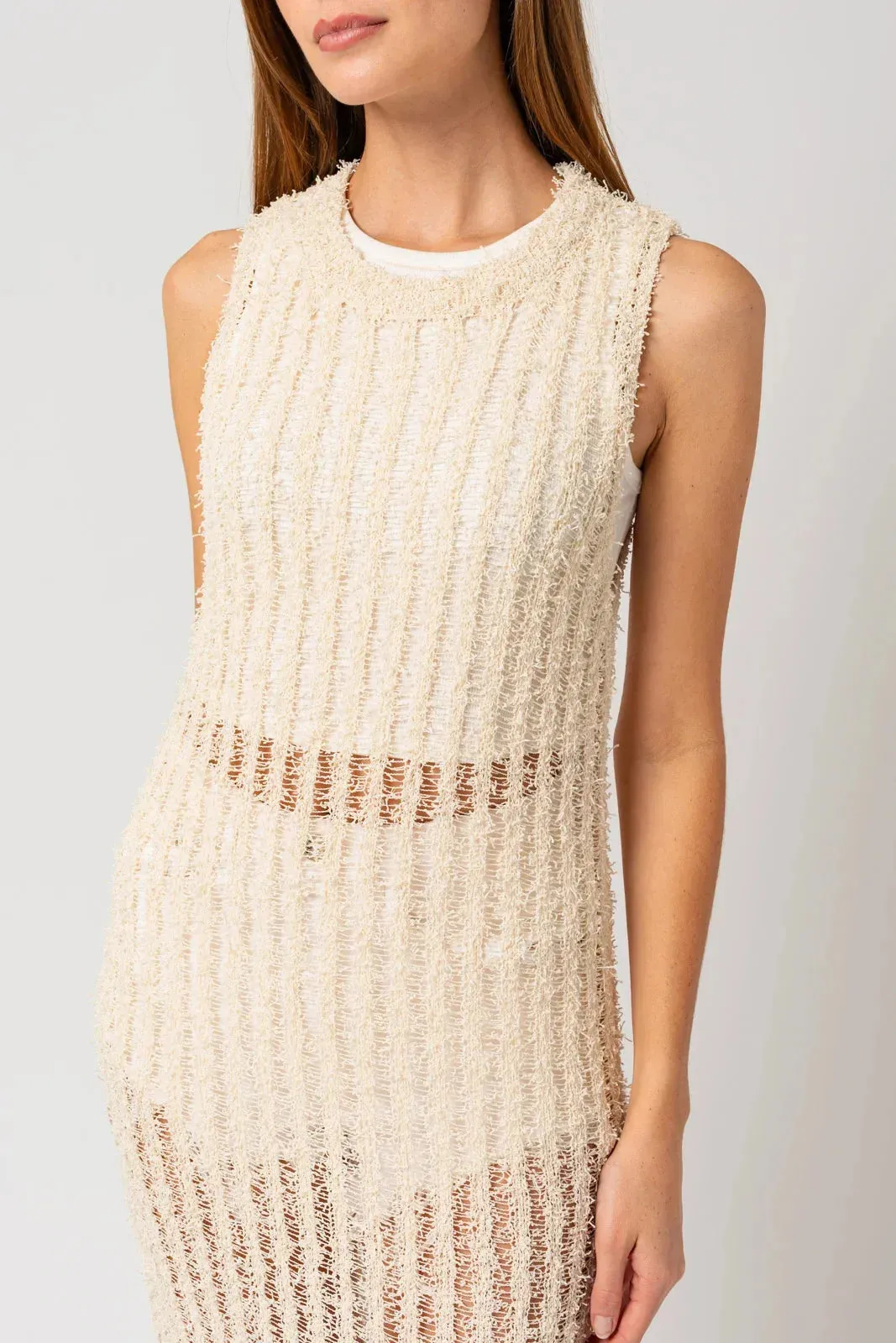 Round Crew Neck Sleeveless Side Slit Sweater Dress
