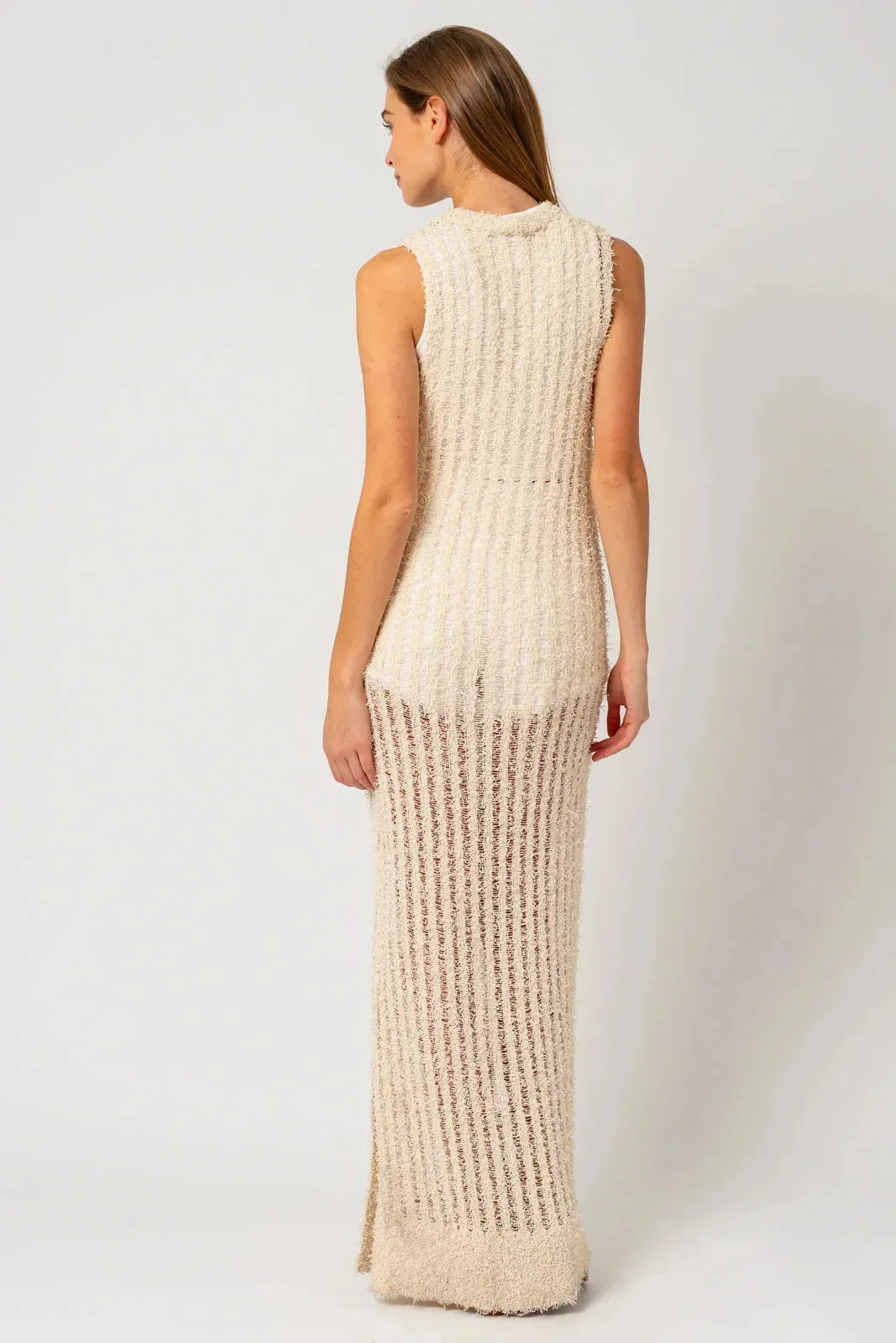 Round Crew Neck Sleeveless Side Slit Sweater Dress