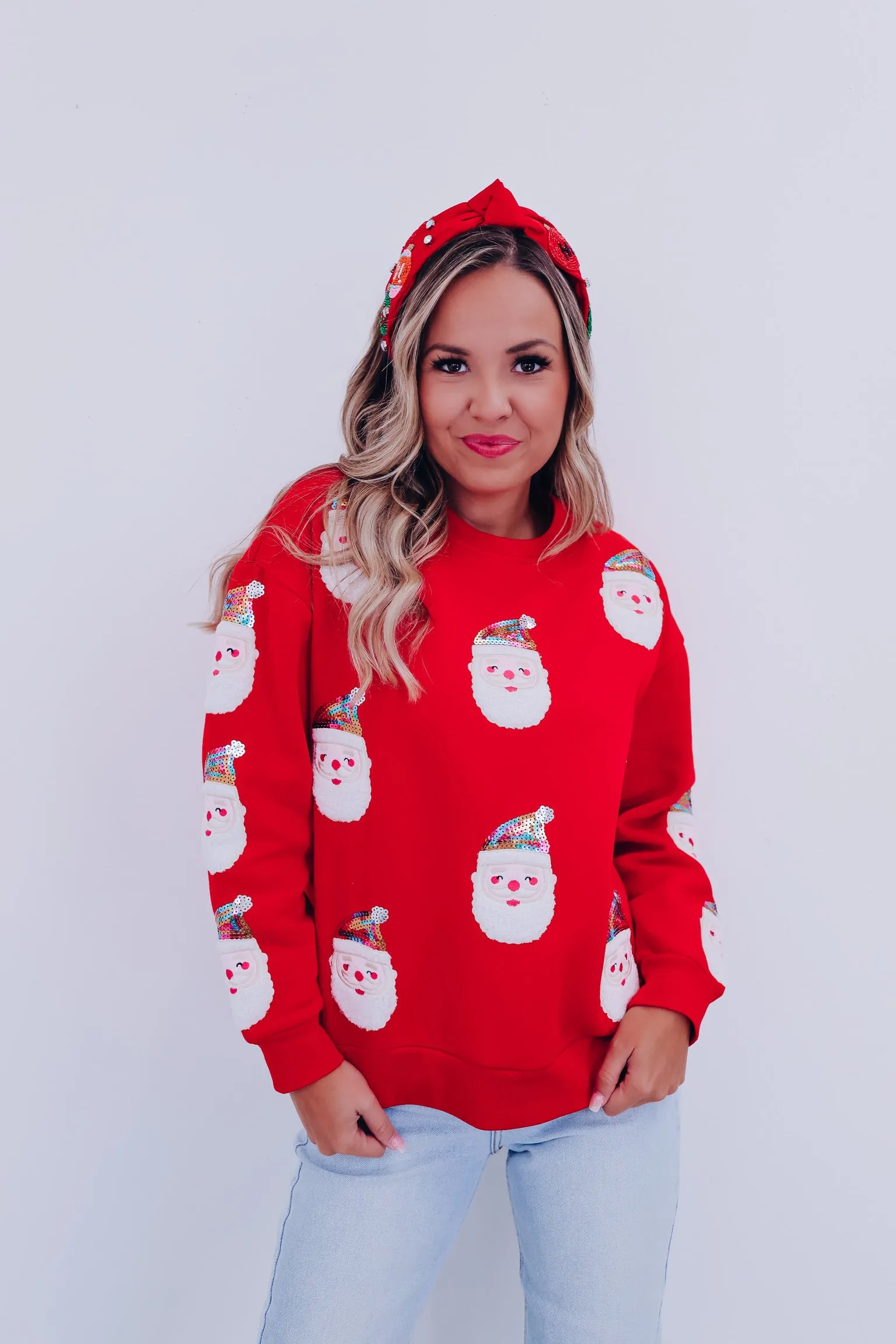Sequin Santa Patch Sweatshirt - Red