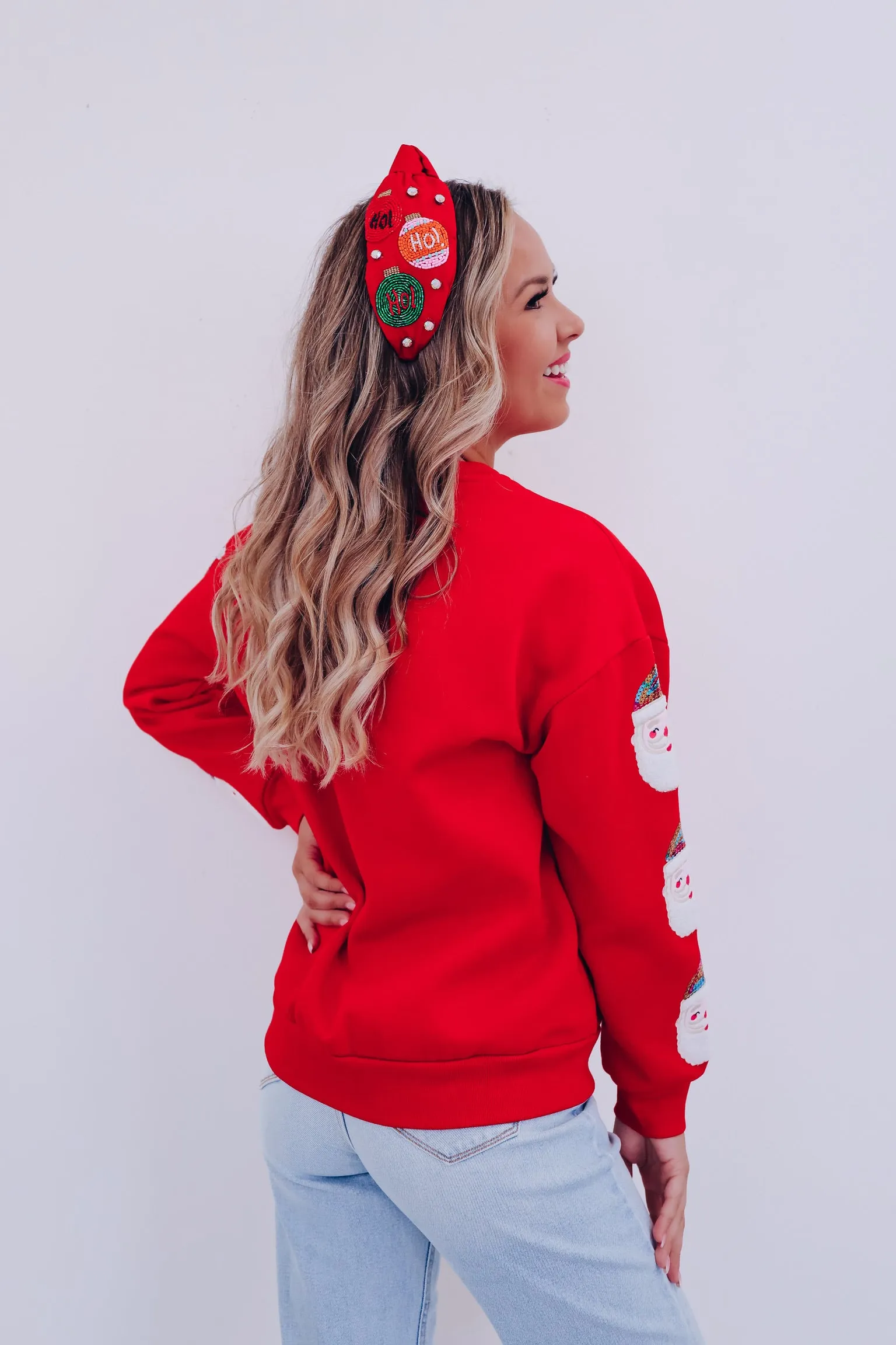Sequin Santa Patch Sweatshirt - Red