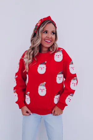 Sequin Santa Patch Sweatshirt - Red