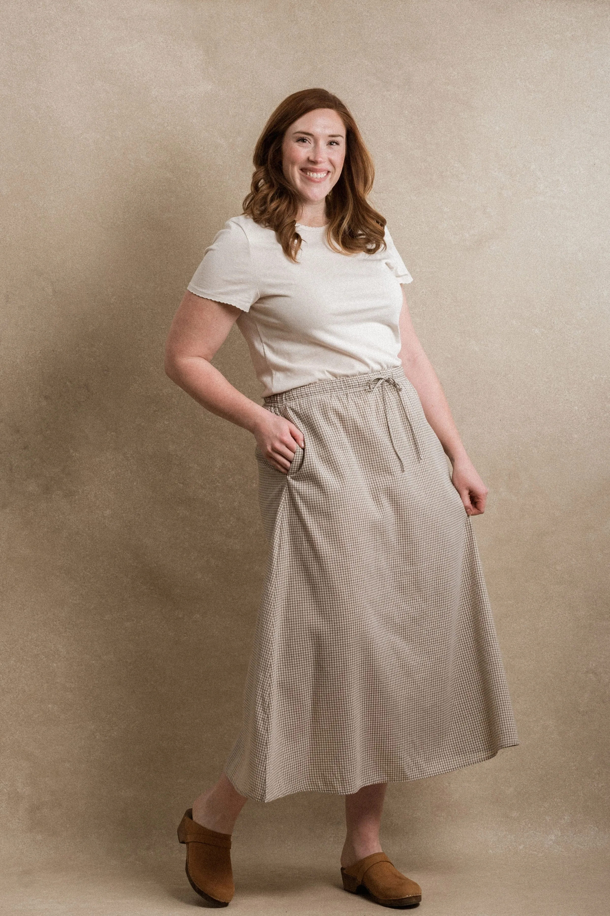 Sonoma Skirt - Taupe Gingham