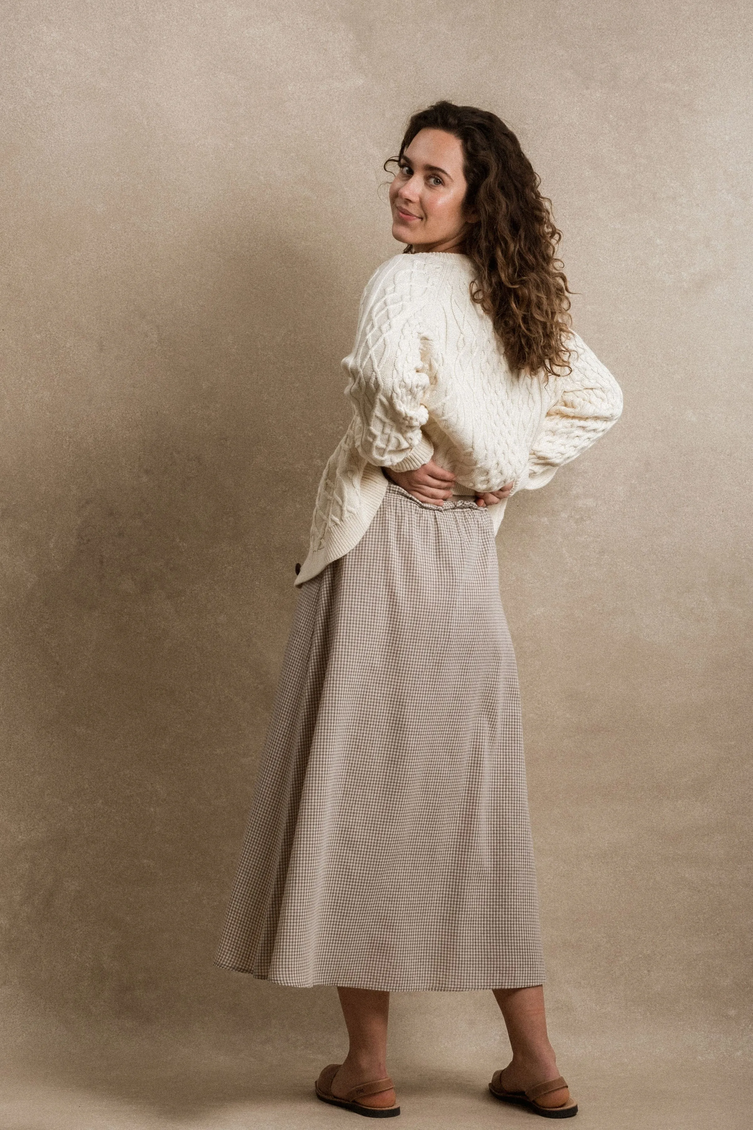 Sonoma Skirt - Taupe Gingham