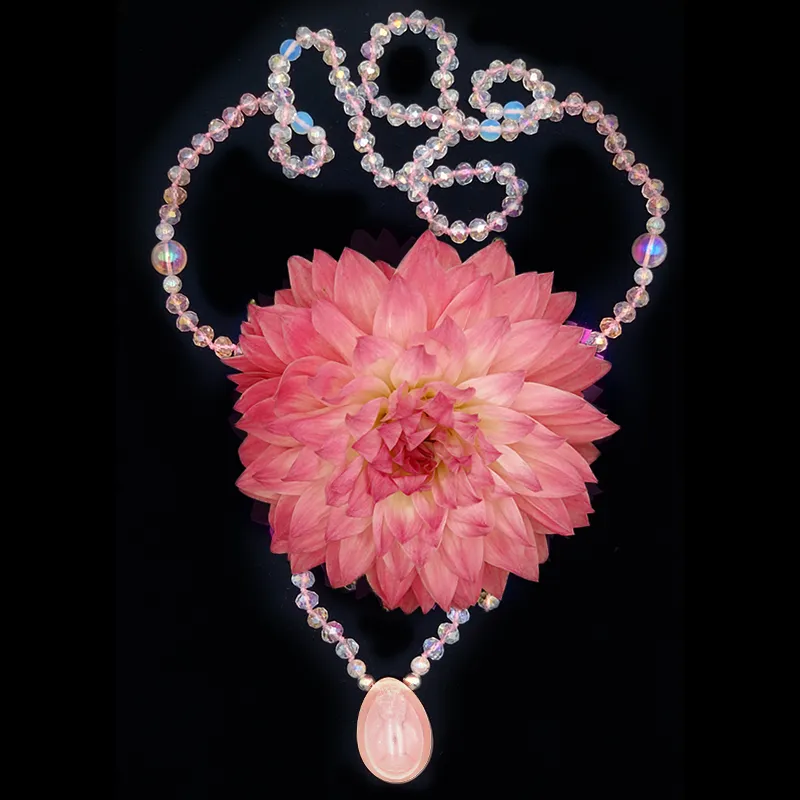 Star Rose Quartz with Clear & Opal Orb Glass Long Yoni Egg Mala - Light Collection